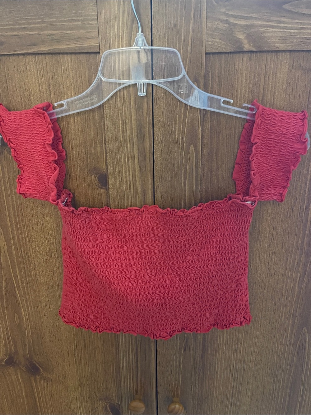 Smocked Square Neck Red Crop Top